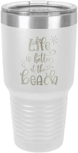 Miniatura 21 de La vida es mejor en la playa 3 grabado 30 oz vaso de acero con recubrimiento de polvo grabado láser taza de viaje de camello polar libre de BPA