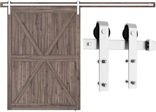Miniatura 10 de SMARTSTANDARD Kit de herrajes para puerta de granero de níquel cepillado de 7 pies, pista deslizante resistente, suave y silenciosa, fácil