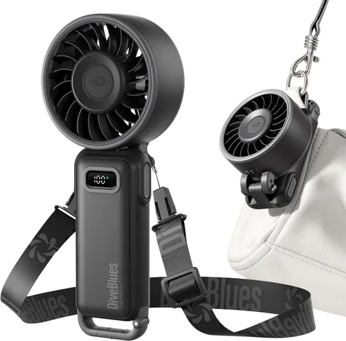 Miniatura 14 de Diveblues Ventilador turbo portátil, ventilador de mano de 100 velocidades con fuerte flujo de aire, ventilador personal plegable 4 en 1 para Paseo