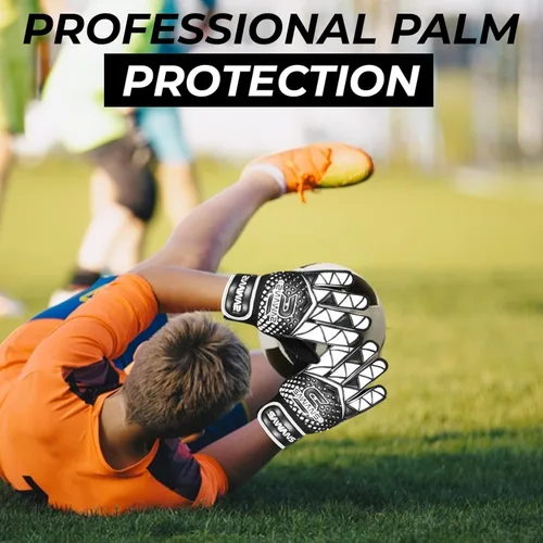 Miniatura 6 de SAWANS Guantes de portero de fútbol para niños, niños y jóvenes, guantes de entrenamiento de portero, protección de muñeca, palmas para adultos