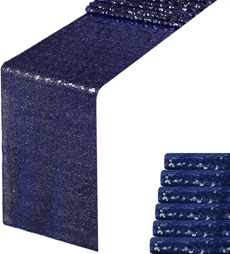 Miniatura 14 de Camino de mesa de lentejuelas negras de 12 x 72 pulgadas, paquete de 6 caminos de mesa con purpurina para decoración de fiestas, baby shower