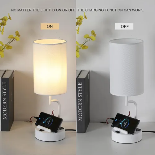 Miniatura 4 de Dreamholder - 2 lámparas de mesa con 3 puertos de carga USB, moderna lámpara de escritorio con toma de corriente alterna y soportes para teléfono