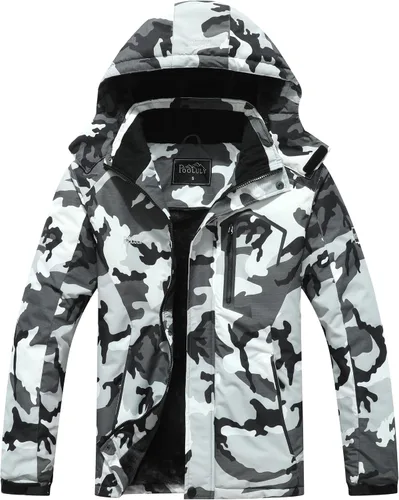 Miniatura 7 de Pooluly - Chaqueta impermeable de invierno, esquí, snowboard, para hombre, con capucha, rompevientos. Azul marino (Navy Print)