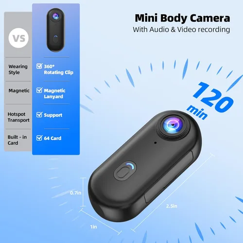 Miniatura 4 de Cámara Corporal Mini 4K, Cámara de Cuerpo Portátil Thumb POV, Cámara de Acción Deportiva de Manos Libres Impermeable, Cámara Deportiva Portátil