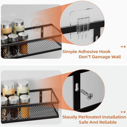 Miniatura 3 de Soporte de pared para especias, paquete de 4 organizadores de puerta de despensa y cestas de almacenamiento colgantes para montaje en pared, estante