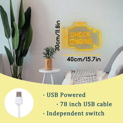 Miniatura 6 de Letrero de neón Check Engine Light para decoración de cueva de hombre, arte de pared LED para garaje, regalos divertidos para papá y fanáticos