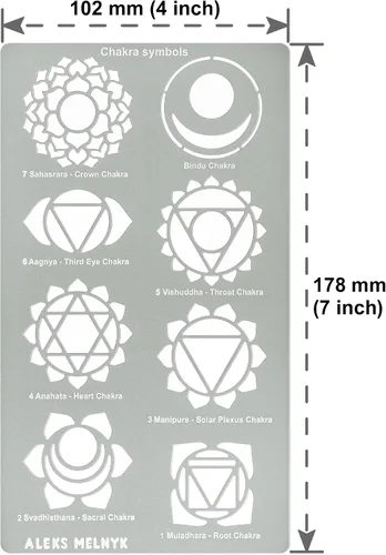 Miniatura 4 de Aleks Melnyk No.415 Plantilla de metal, chakras, mandala, yoga, símbolos para meditación, Om, geometría sagrada, plantilla para leña, grabado