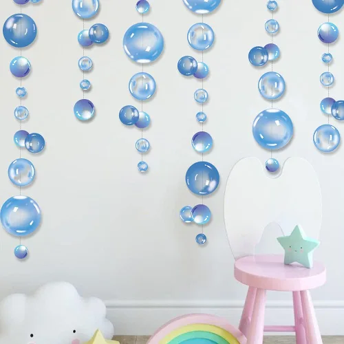 Guirnalda de burbujas transparentes para decoración de fiesta de sirena, recortes planos de color azul, serpentina colgante para cumpleaños,