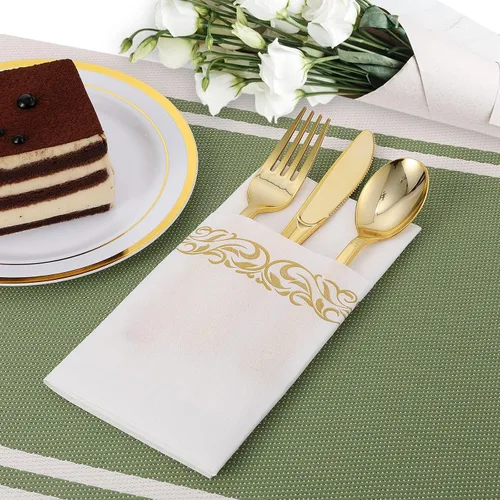 Miniatura 4 de FOCUSLINE 200 toallas de baño desechables con tacto de lino, toallas de mano de papel suaves y absorbentes para invitados, toallas de mano de papel