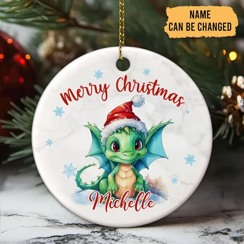 Miniatura 2 de Hyturtle Adorno de Navidad personalizado para amantes del dragón, adorno de cerámica con nombre personalizado de dragón de Navidad, regalos lindos