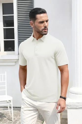 Miniatura 3 de MAGCOMSEN Camisas polo de manga corta para hombre, de algodón, piqué de 3 botones, ajuste clásico, informal, camisetas de golf
