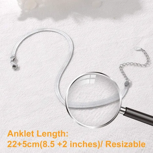 Miniatura 4 de SILVERCUTE Silver Ankle Bracelets for Women, Sterling Silver Initial Anklet Layer Wear Handmade A-Z Letter Anklet, FlowerFigaroCuban LinkHerringbone