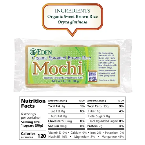 Miniatura 2 de Eden Mochi de arroz integral germinado orgánico, 100% grano entero germinado, fabricado tradicionalmente en Japón, 10.5 onzas