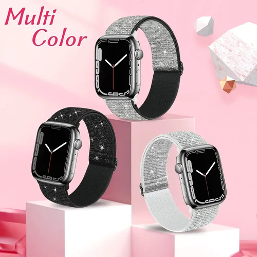 Miniatura 2 de Paquete de 3 bandas elásticas brillantes compatibles con Apple Watch Band de 1.99 pulgadas, 1.49 pulgadas, 1.57 pulgadas, 1.57 pulgadas, 1.61