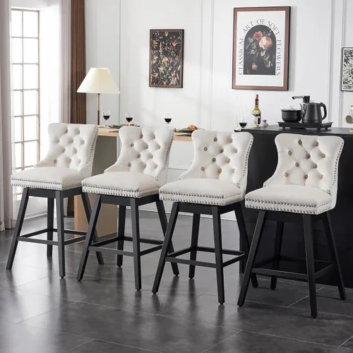 Miniatura 47 de Taburetes de bar con altura de mostrador, taburetes de bar giratorios 360 con respaldos, sillas tapizadas de tela de terciopelo de alta calidad