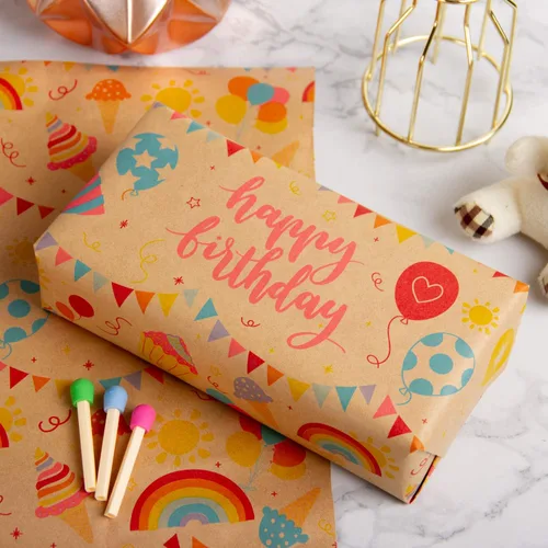 Miniatura 2 de RUSPEPA - Rollo de papel de estraza para envolver regalos, diseño de cumpleaños; ideal para cumpleaños, fiesta, baby shower; 24 pulgadas x 100 pies