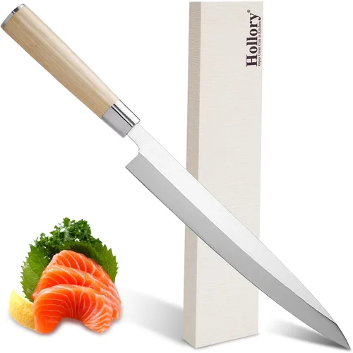 Sashimi - Cuchillo de sushi japonés de 9.5 pulgadas, cuchillo de corte Yanagiba japonés, súper afilado, profesional, de acero inoxidable de alto