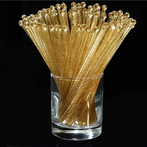 Miniatura 10 de 100 piezas de varillas de plástico desechables de parte superior redonda con cristal (negro)