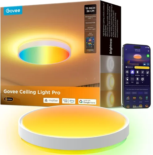Govee RGBIC - Lámpara de techo inteligente de 4300 lm de 15 pulgadas, funciona con materia, lámpara de montaje empotrado, colores de bricolaje,