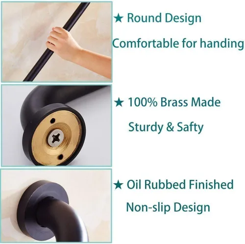 Miniatura 3 de ELLO&ALLO Barra de agarre de ducha de baño de bronce aceitado, pasamanos de baño para cuidado del hogar (12 pulgadas)