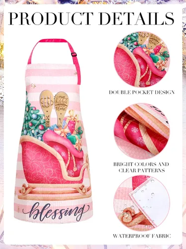 Miniatura 5 de Bencailor Delantales de verano de Navidad en julio con bolsillos, delantales de cocina ajustables de Navidad, impermeables para cocinar, mujeres