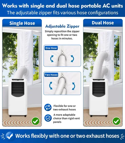 Miniatura 6 de Kit de sellado de ventana de CA portátil para ventanas abatibles y de manivela, kit de ventilación de ventana sin taladro, sello de cremallera