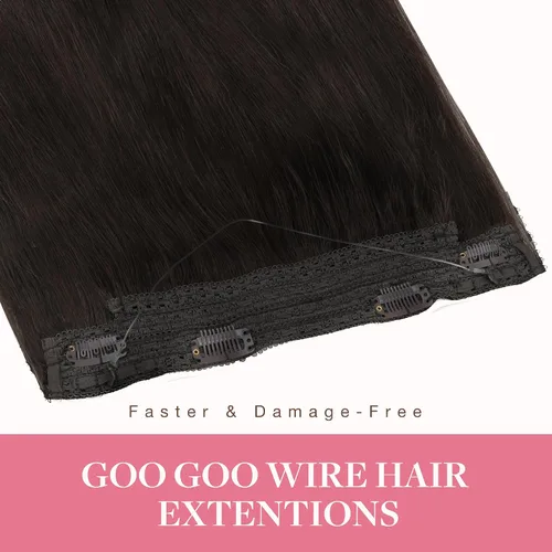 Miniatura 2 de GOO GOO Extensiones de cabello humano con alambre, color marrón oscuro, 12 pulgadas, 70 g , extensiones de cabello humano Remy, extensiones de #2A