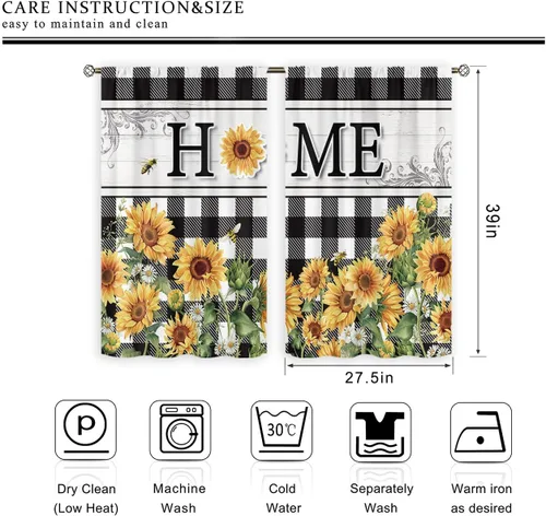 Miniatura 5 de Cortinas rústicas de cocina con girasoles de 27.5 pulgadas de ancho x 39 pulgadas de alto, bolsillo para cortinero, diseño de flores de búfalo