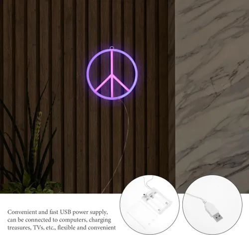 Miniatura 9 de Letrero de la paz con luz de neón de 8.85 pulgadas, alimentado por USB, decoración de pared LED de doble cara, azul y rosa, letrero de neón