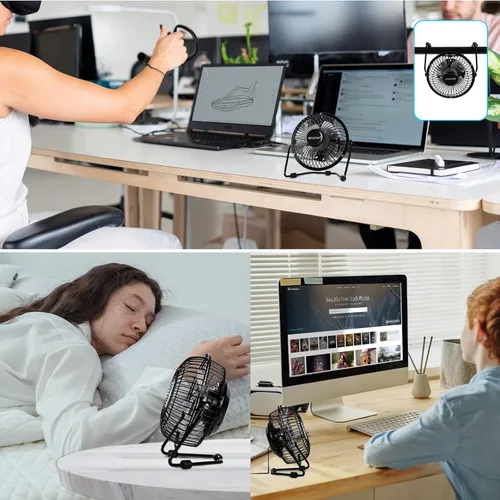 Miniatura 7 de BEESTAR Mini ventilador de 4 pulgadas con construcción de metal, potente alimentado por USB, escritorio de rotación de 360°, ventiladores USB