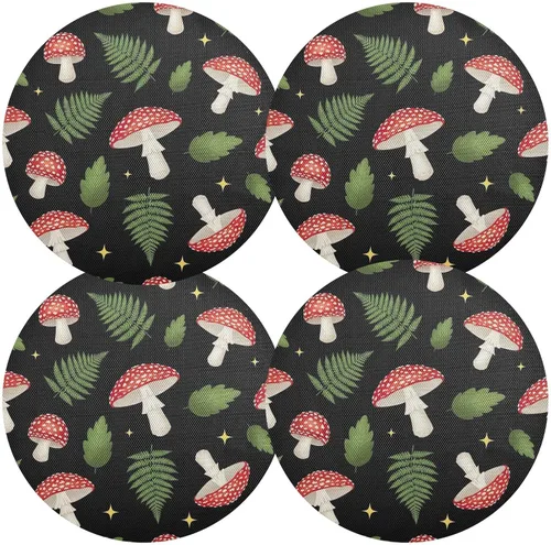 Miniatura 2 de Red White Mushrooms Place Mats, Heat Resistant Non Slip Dinner Placemats Round for Kitchen one sizex1
