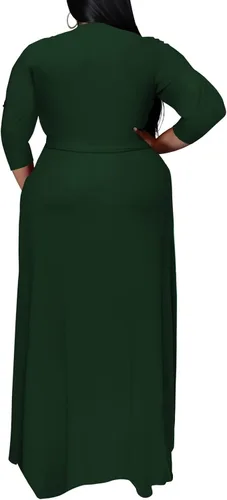 Miniatura 3 de Runwind Vestidos de talla grande para mujer, vestido largo floral, manga 34 con cinturón