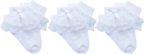 Miniatura 7 de Twtility Calcetines de encaje con volantes para niñas pequeñas, vestido de princesa, doble encaje de algodón con volantes blancos