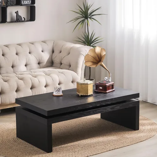 Miniatura 12 de Mesa de centro de madera, 39.37 pulgadas, cuadrada de mediados de siglo, mesa central de madera moderna de madera de fibropanel de densidad media