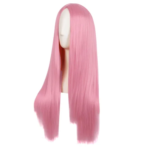 Miniatura 3 de MapofBeauty - Peluca sintética larga y lacia especial para mujer, 28 pulgadas (70 cm), rosa claro intenso Rosa encendido claro