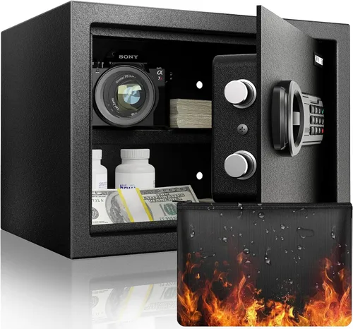 Miniatura 11 de Goldenkey Caja fuerte clásica grande de 1.6 pies cúbicos con puerto de carga, caja fuerte digital de acero con estante, se adapta a laptop, joyas