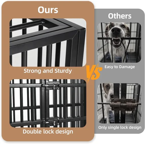Miniatura 6 de VOWNER Jaula para perros indestructible de 38 pulgadas, resistente a prueba de escapes, con 4 ruedas bloqueables, jaula para perros de alta ansiedad