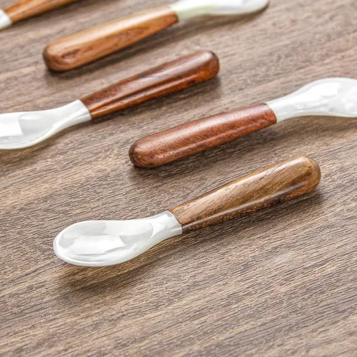 Miniatura 2 de DUEBEL Juego de 6 cucharas de caviar de mango de madera, cucharas de nácar de 4 pulgadas para servir caviar, servir huevos, deroración de catering