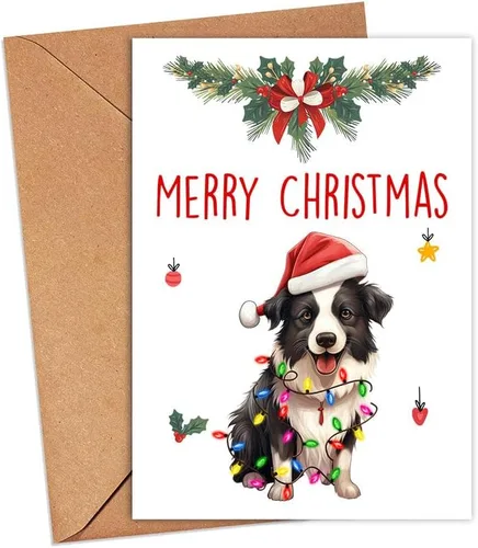 Border Collie Dog Merry Christmas - Tarjeta de felicitación de Navidad, tarjeta de Border Collie, linda tarjeta de Navidad para perros, adorable
