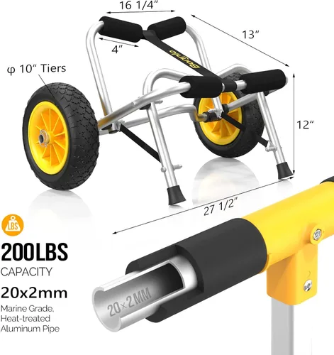 Miniatura 6 de Bonnlo Carro para kayak Canoa Carruaje Accesorios para kayak de pesca Portador Plegable Plataforma de remo Carro de remolque para bote Transporte