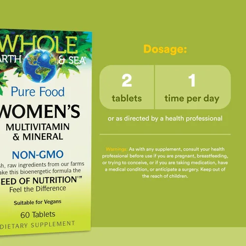 Miniatura 3 de Whole Earth & Sea de Natural Factors, Multivitamínico y mineral para mujeres, suplemento de alimentos integrales, vegano, 60 tabletas (30 porciones)
