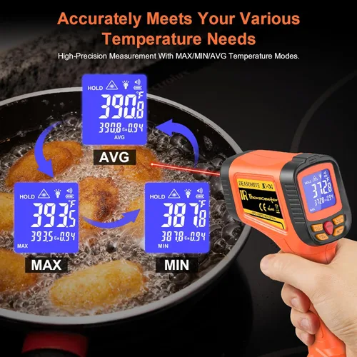 Miniatura 6 de Pistola de termómetro infrarrojo digital de -58°F a 2732°F, pistola de temperatura láser de relación de distancia 50:1 con medición y alarma