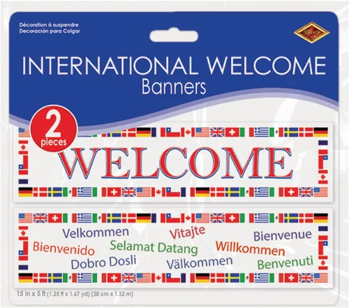 Miniatura 4 de Banners de bienvenida internacionales (diseños asstd) accesorio de fiesta (1 unidad) (2/paquete)