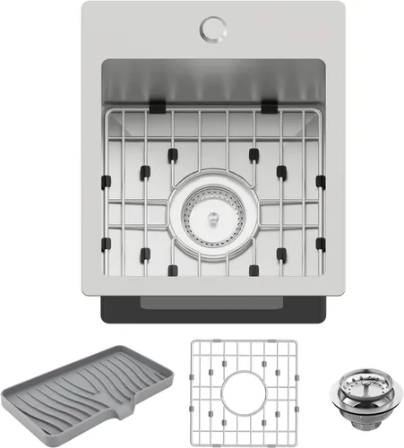 Miniatura 21 de Fregadero de cocina y bar negro de 12 x 16 pulgadas, pequeño tazón de acero inoxidable para montaje inferior, fregadero de cocina y bar, elección