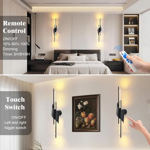 Miniatura 3 de camuucci Battery Operated Wall Sconces Set of Two,Modern Wireless Wall Lights,LED Rechargeable 20000mAh Not Hardwired Remote Control Dimmable Wall