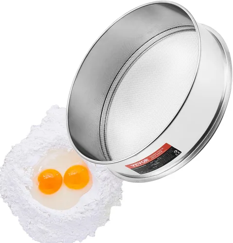 VEVOR Tamiz de Harina, Tamizador de Malla 10, Colador de Malla Fina de Grado Alimenticio de Acero Inoxidable 304, Diám. 12.6" para Hornear, Agujeros