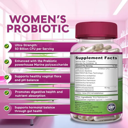 Miniatura 6 de aSquared Nutrition Probióticos para mujeres – 50 mil millones de UFC probióticos para mujeres apoya la salud digestiva, intestinal, vaginal