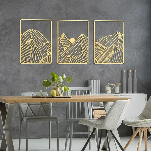 Miniatura 10 de Peryiter 3 piezas de arte de pared de metal, decoración de paisaje de montaña, decoración para colgar en la pared para sala de estar, abstracto