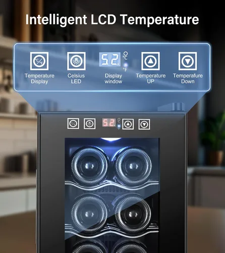 Miniatura 2 de Mini enfriador de vino de 8 botellas, refrigerador de bebidas con enfriamiento rápido, gabinete de vino termoeléctrico bodega para mujeres, hombres