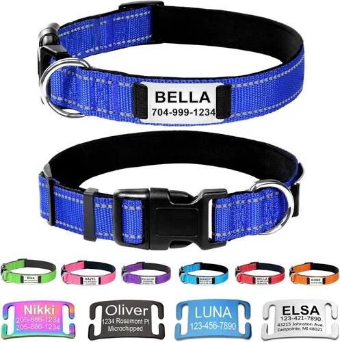 Miniatura 14 de Collares de perro personalizados con placa de nombre, etiquetas de identificación grabadas con collar de nailon reflectante, collar de neopreno